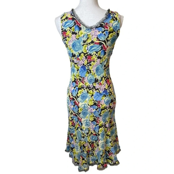 Y2k Dress Womens Medium Twyla Blu Floral Lace Colorful Whimsical 90s Fairy Midi - Picture 6 of 11